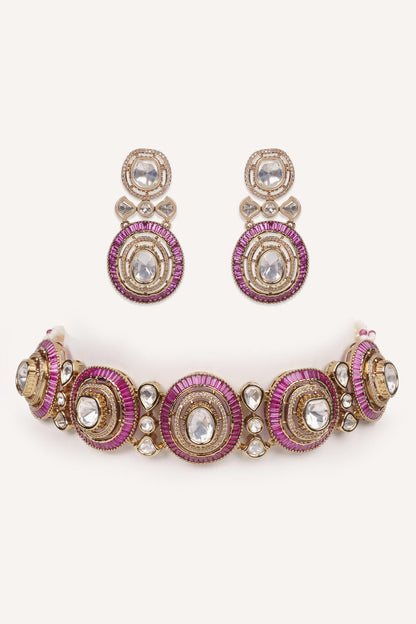 Red Stone Studded Choker Set 