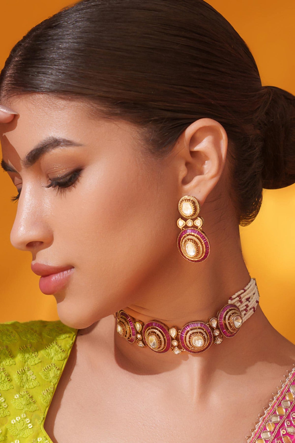 Red Stone Studded Choker Set 