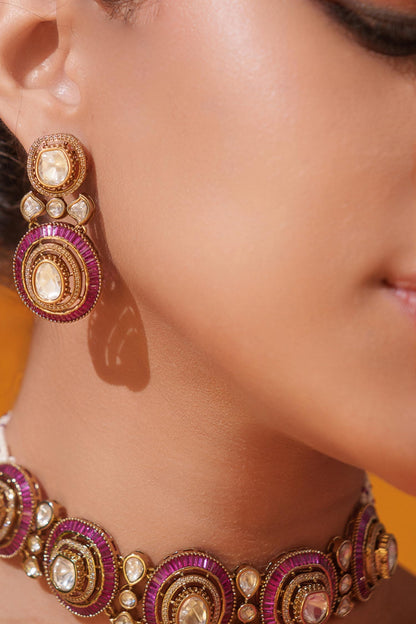 Red Stone Studded Choker Set 