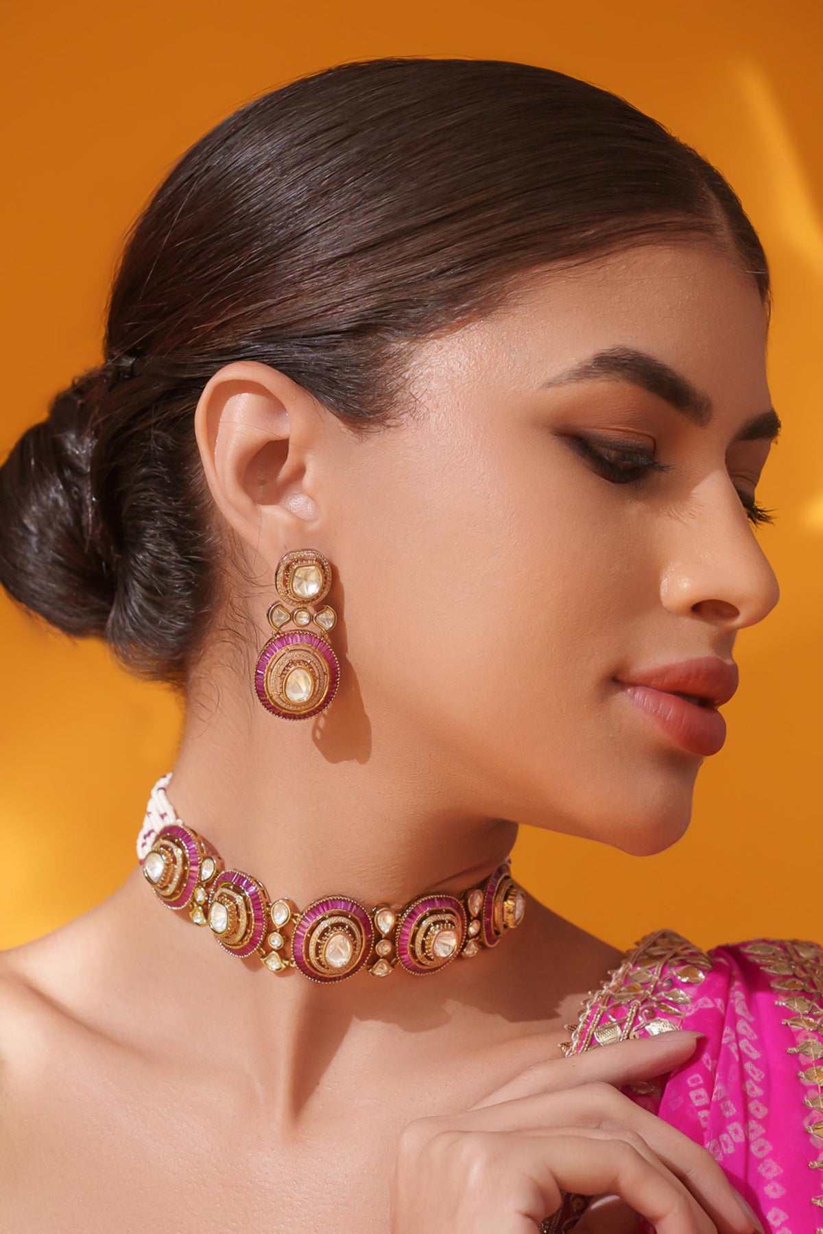 Red Stone Studded Choker Set 