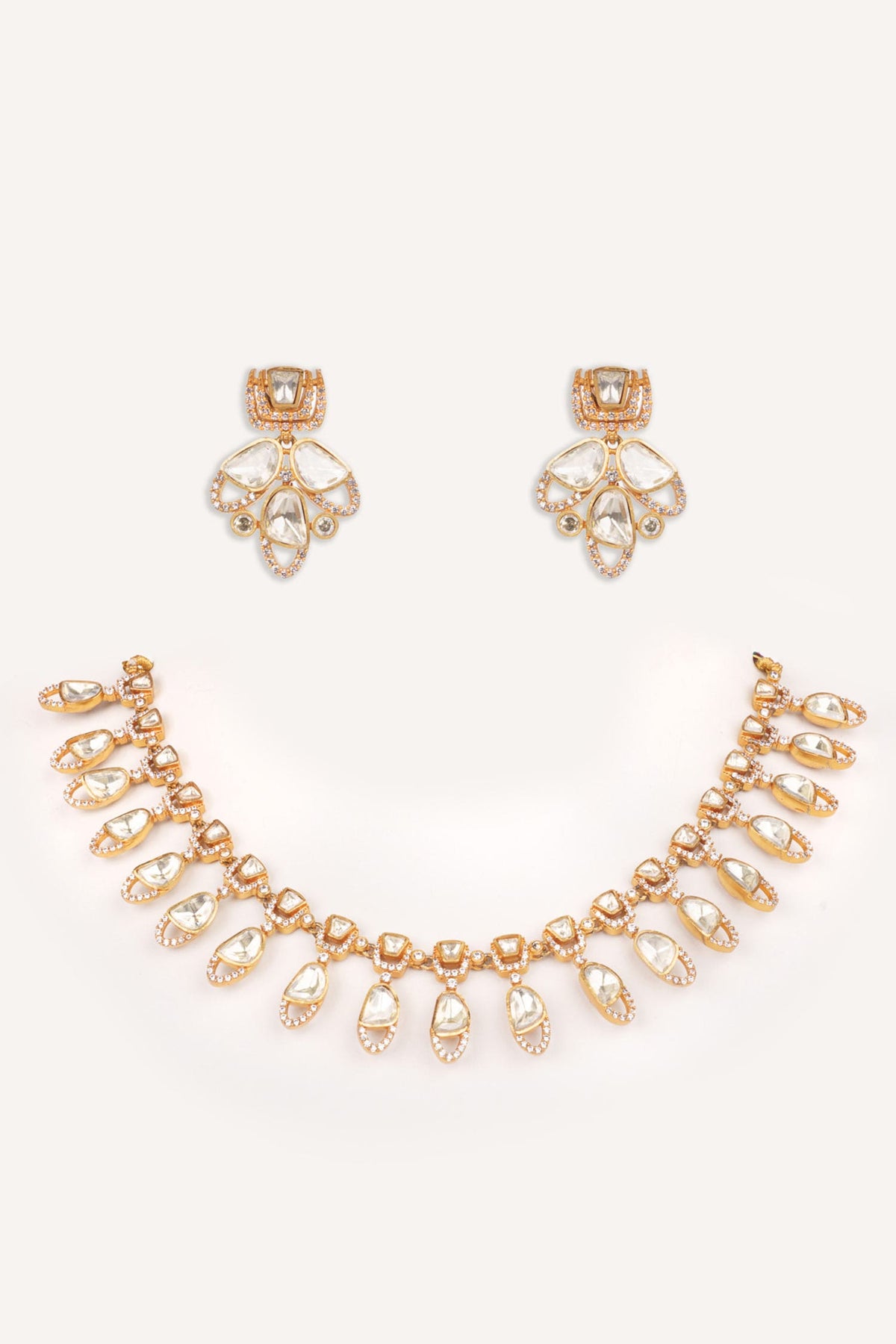 Stone Studded Necklace With Earrings 