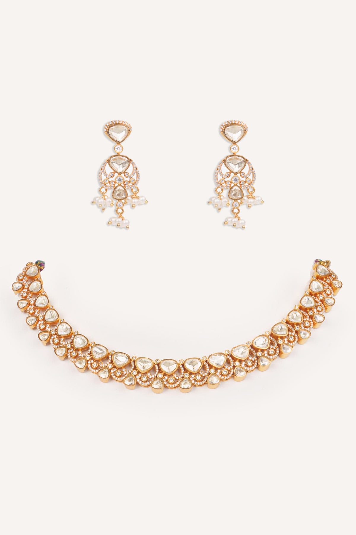 Studded Necklace With Bead Drop Earrings 