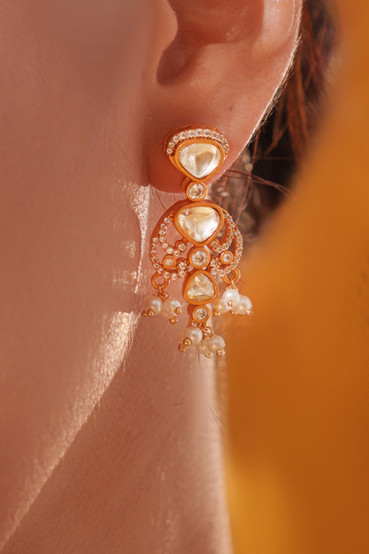 Studded Necklace With Bead Drop Earrings 