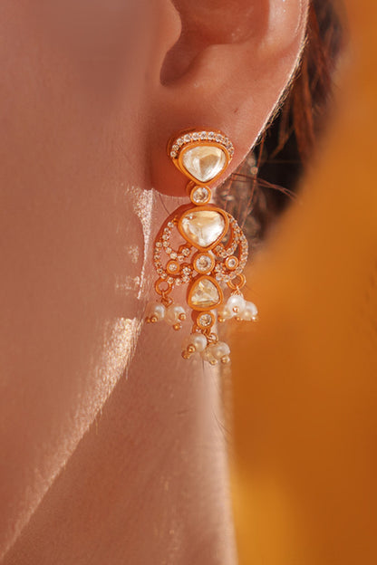 Studded Necklace With Bead Drop Earrings 