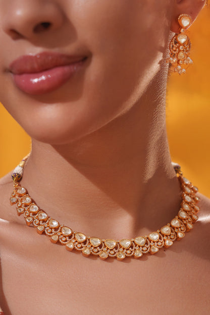 Studded Necklace With Bead Drop Earrings 
