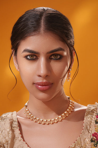 Studded Necklace With Bead Drop Earrings 