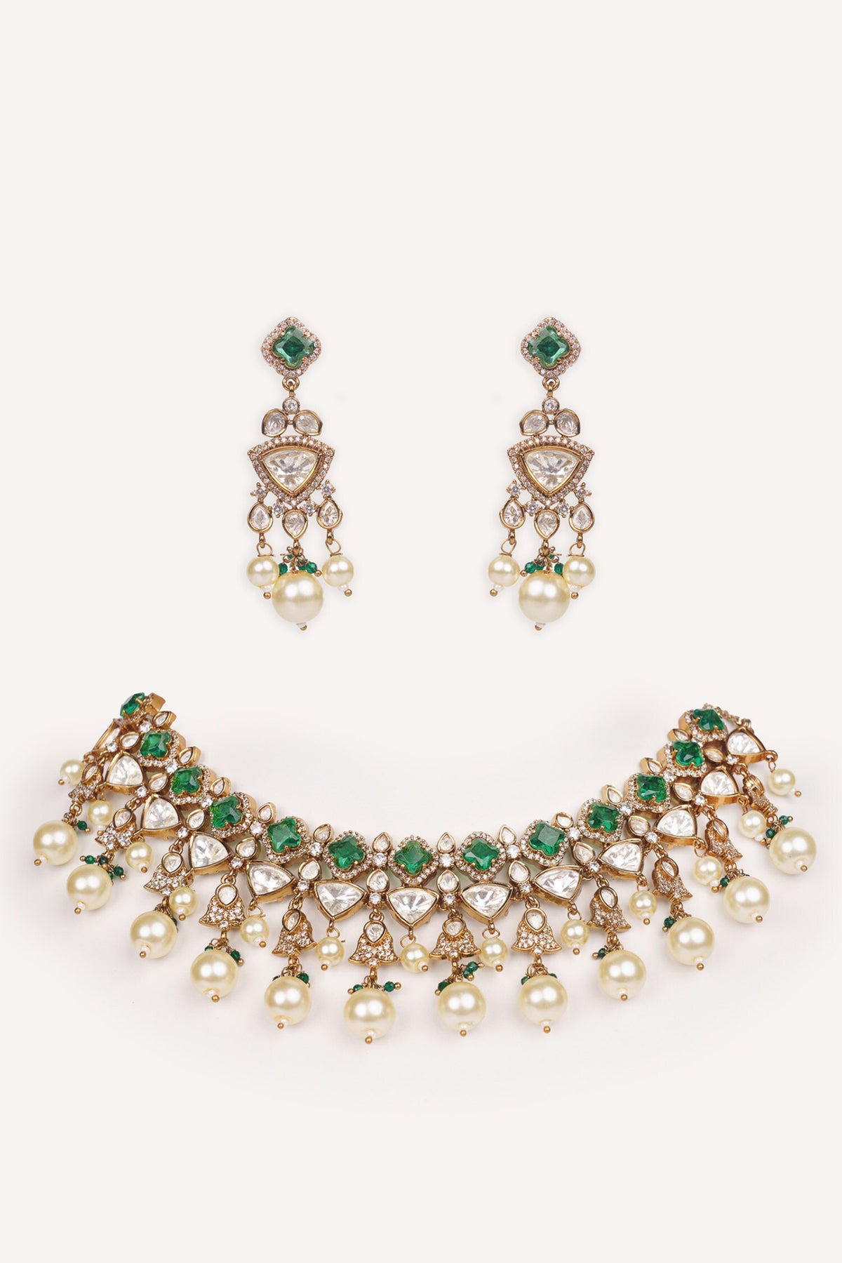 Bead Drop & Stone Studded Necklace Set 