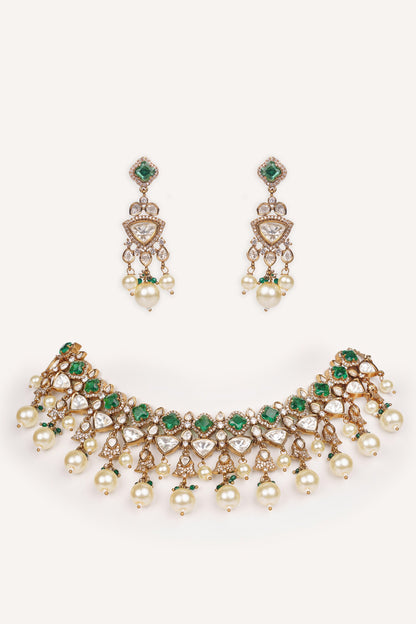 Bead Drop & Stone Studded Necklace Set 