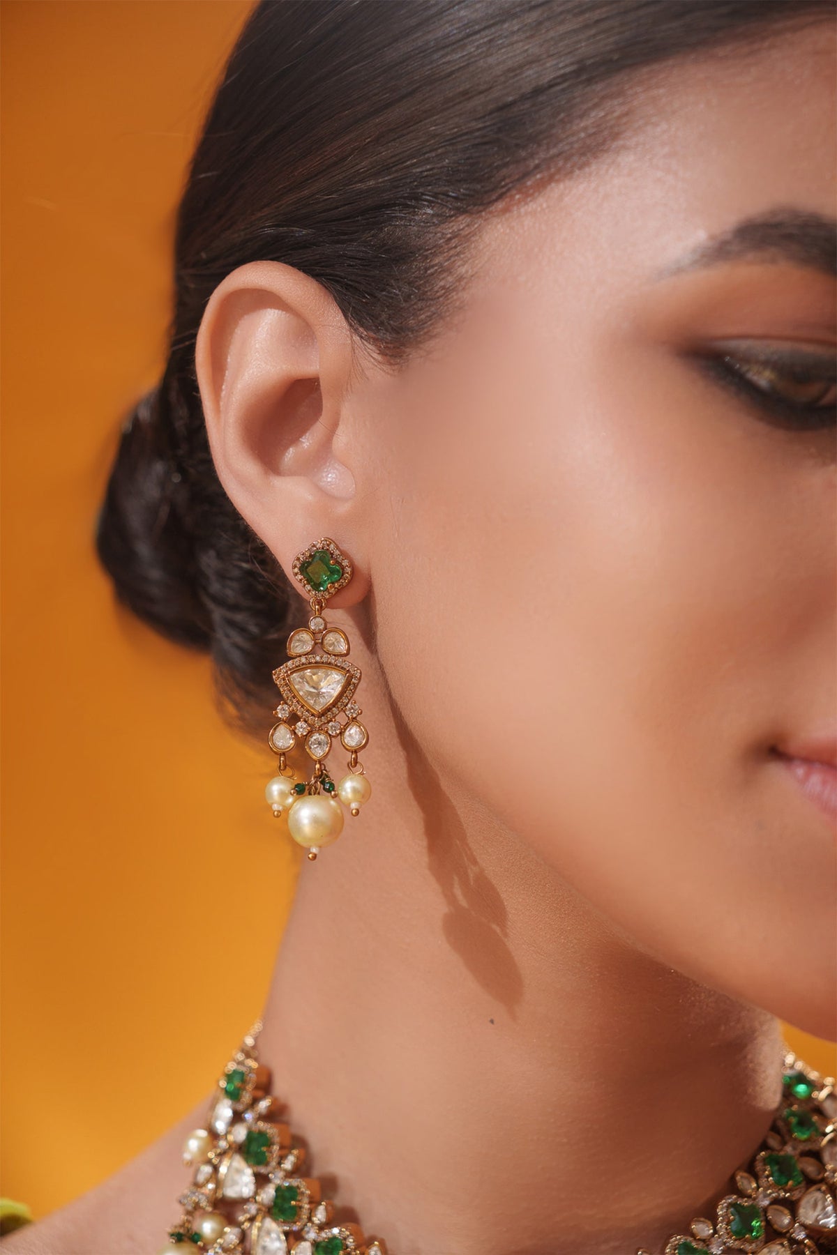 Bead Drop & Stone Studded Necklace Set 