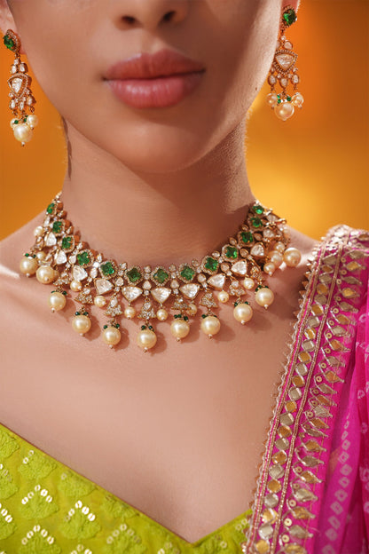 Bead Drop & Stone Studded Necklace Set 