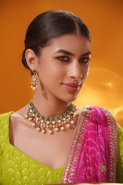 Bead Drop & Stone Studded Necklace Set 