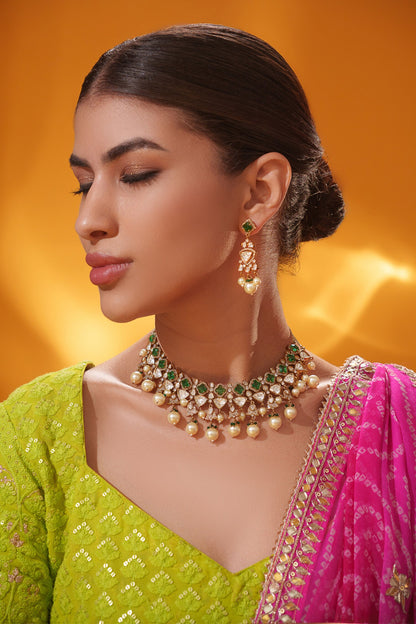 Bead Drop & Stone Studded Necklace Set 