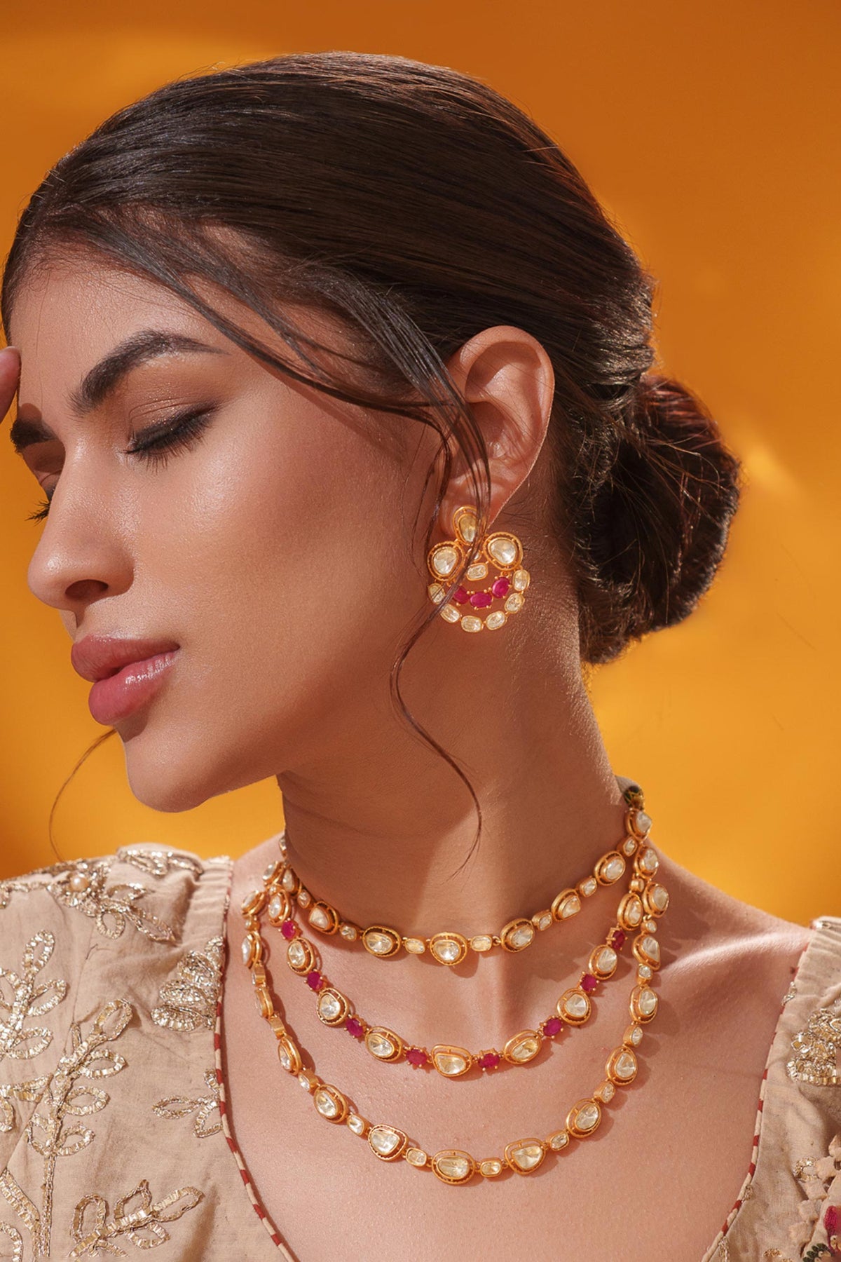 Layered Stone Embellished Necklace Set 