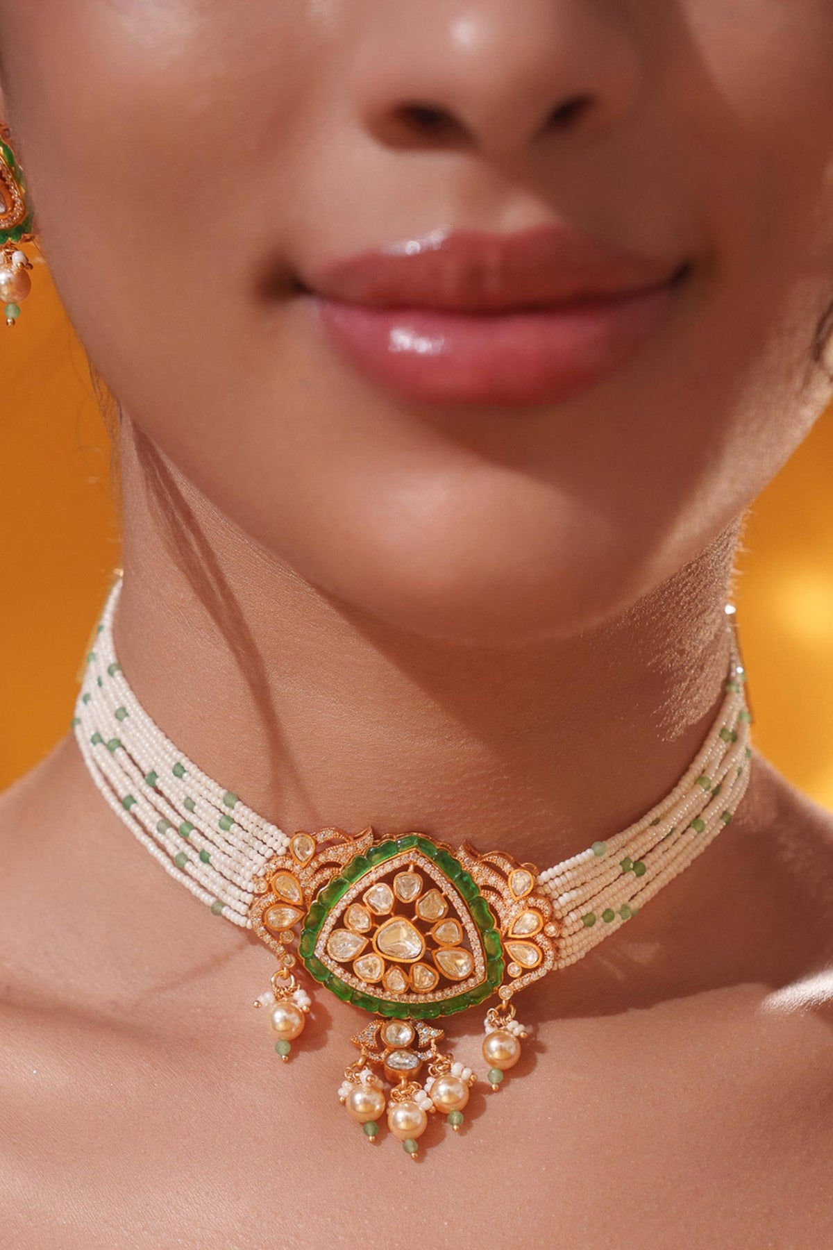 Beaded String Choker With Earrings 