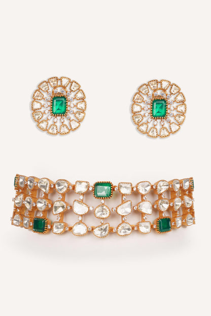 Stone Studded Choker With Earrings 