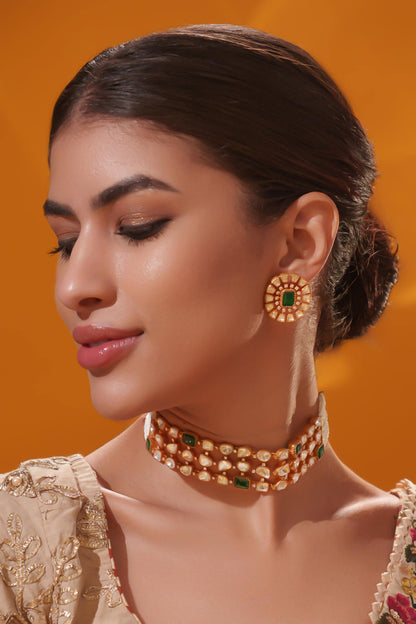 Stone Studded Choker With Earrings 