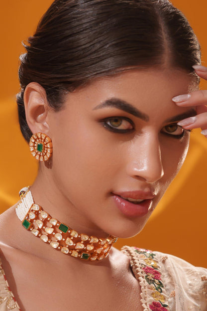 Stone Studded Choker With Earrings 