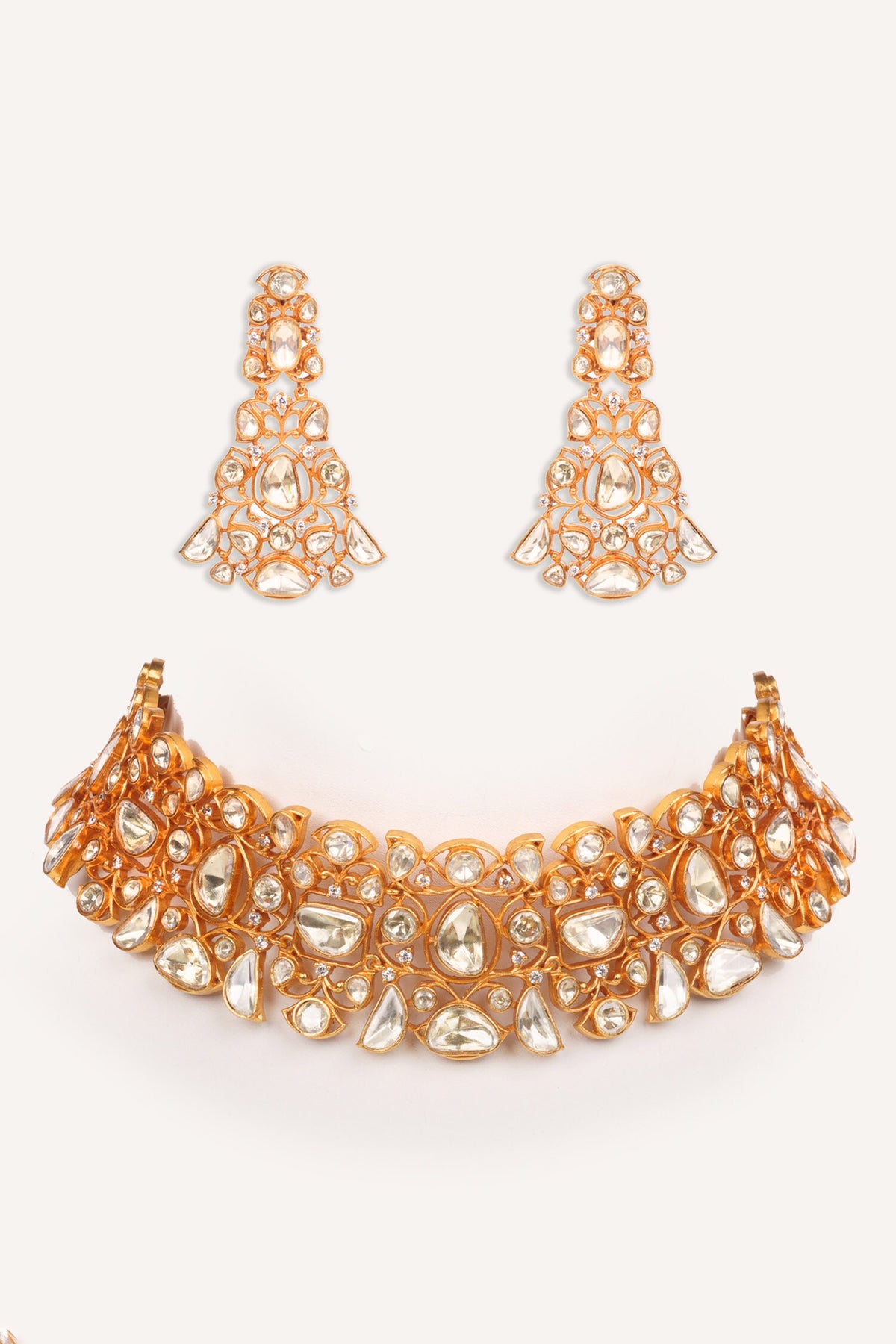 Stone Studded Necklace With Earrings 