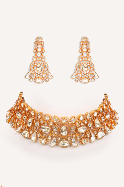 Stone Studded Necklace With Earrings 