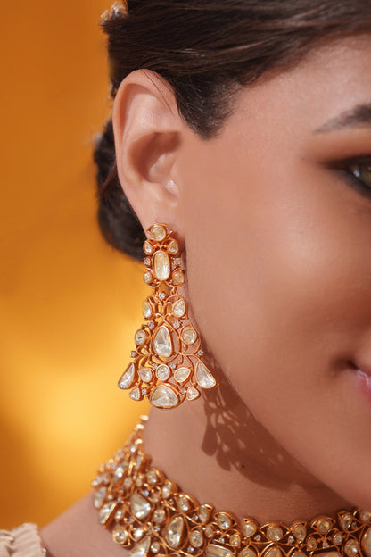 Stone Studded Necklace With Earrings 