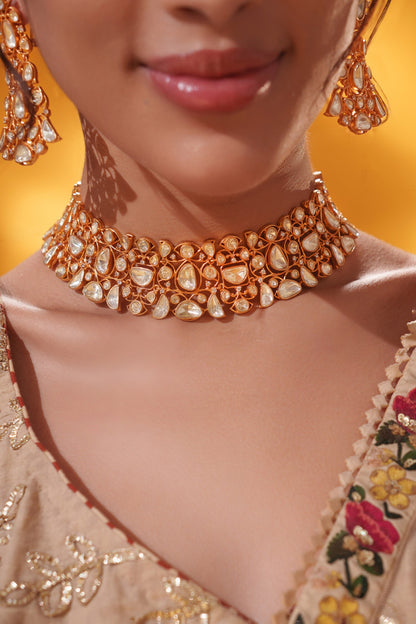 Stone Studded Necklace With Earrings 