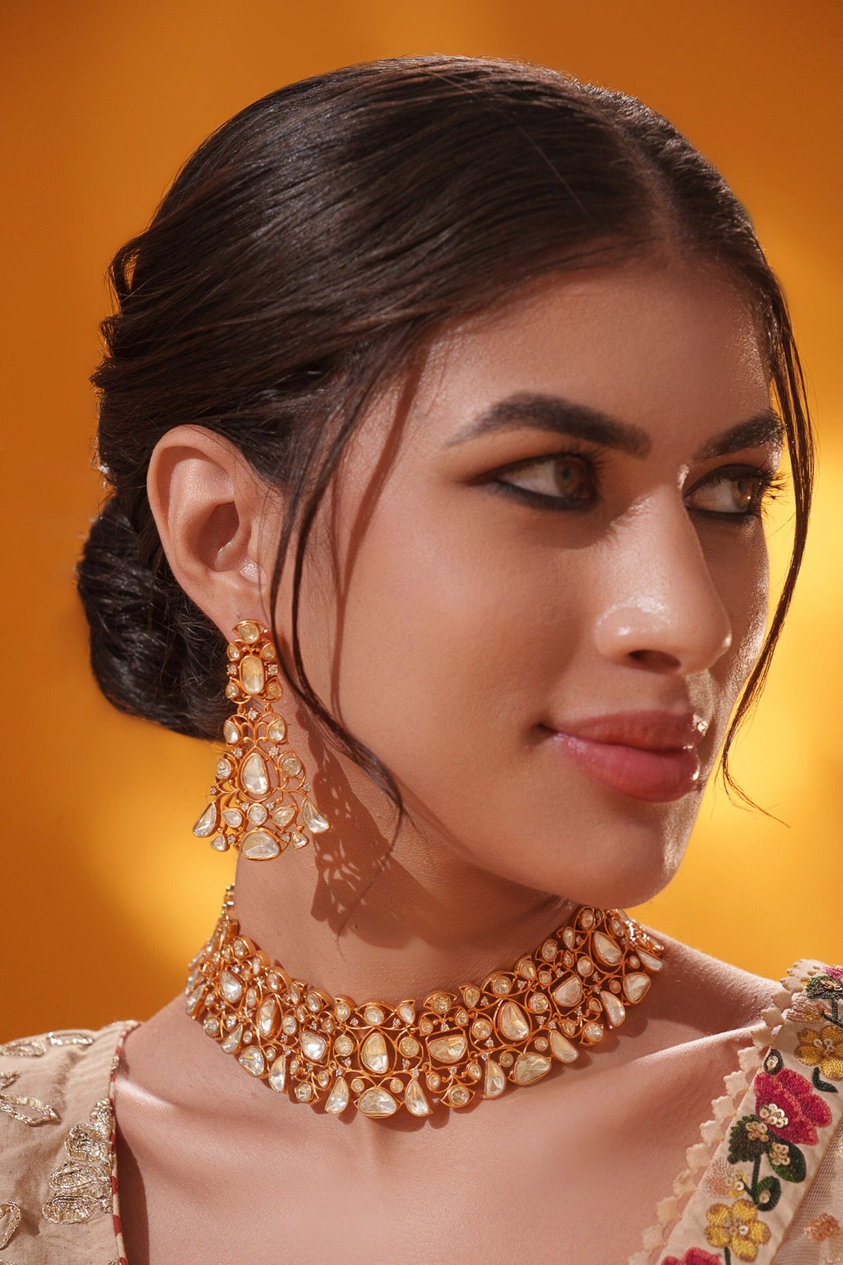 Stone Studded Necklace With Earrings 