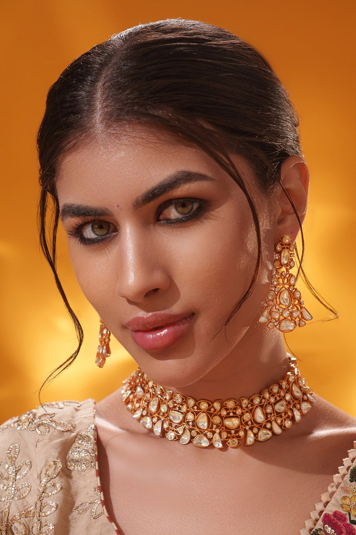Stone Studded Necklace With Earrings 