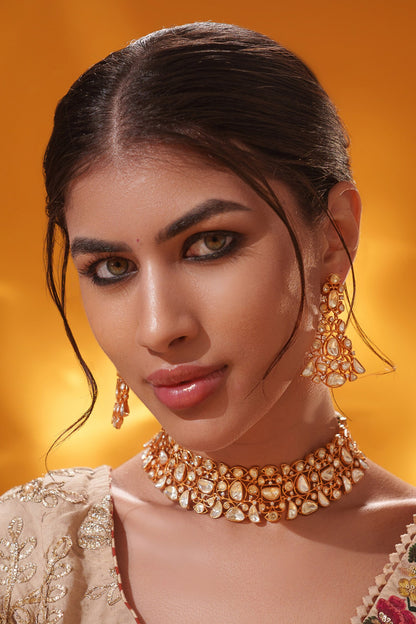 Stone Studded Necklace With Earrings 