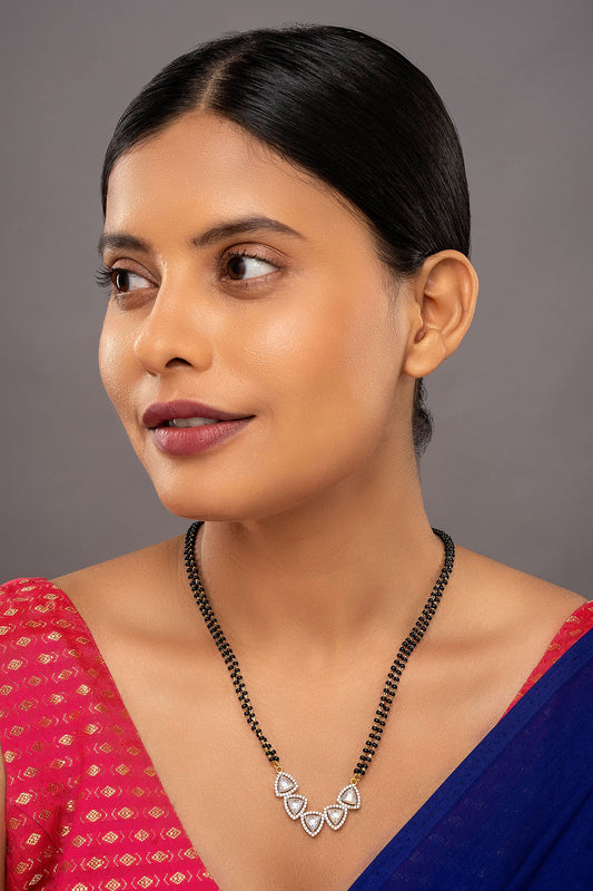 925 Silver Tribhuja Double Line Mangalsutra 