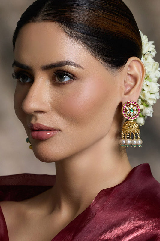 Pearl Kundan Embellished Jhumkas 
