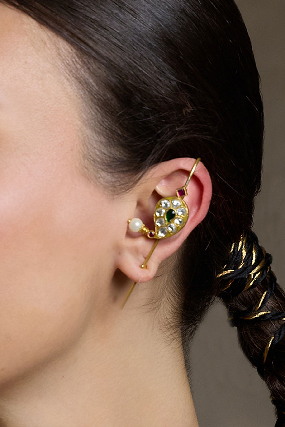 Kundan Studded Golden Ear Cuffs 