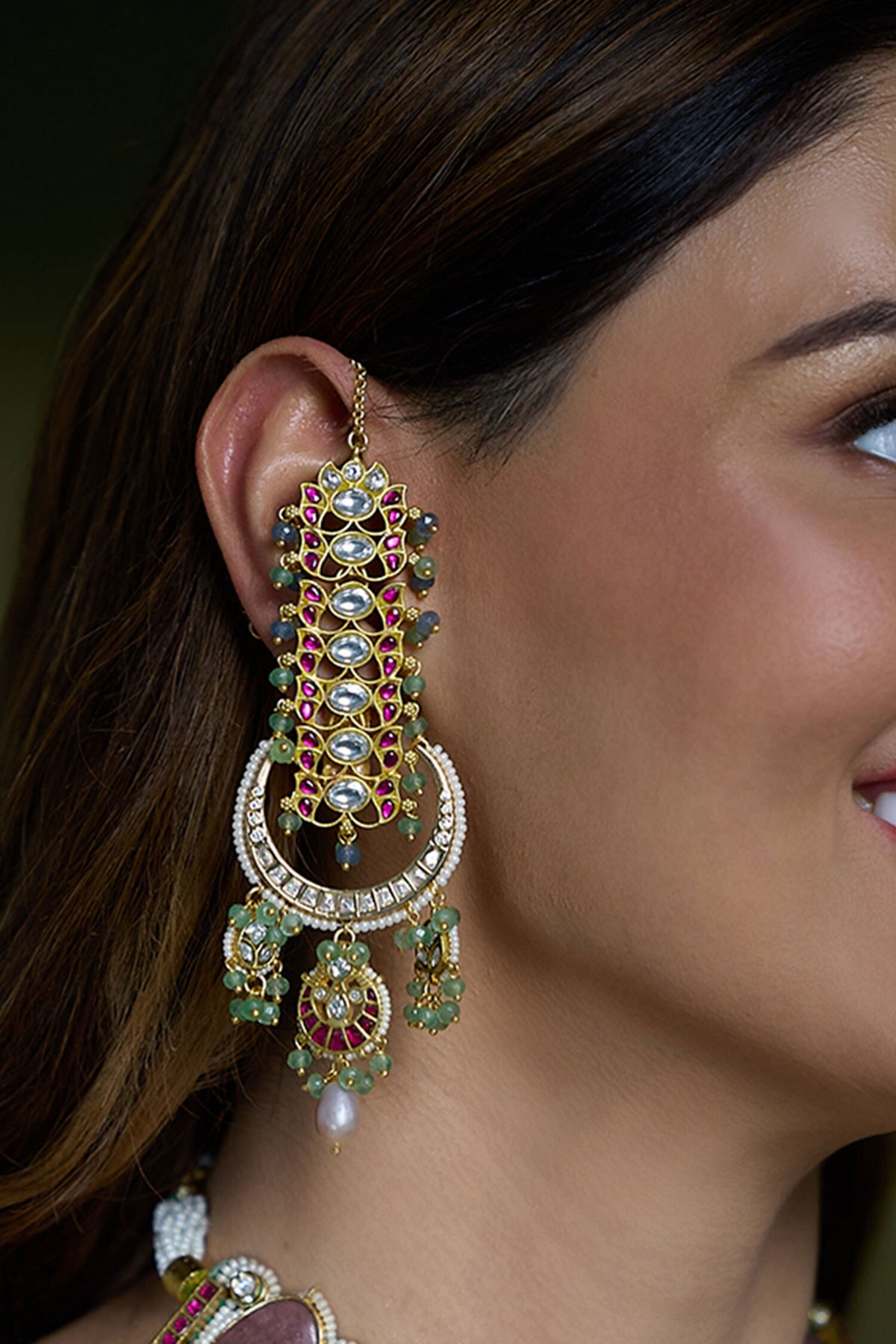 Royal Kundan Meenakari Bridal Ear Cuffs 