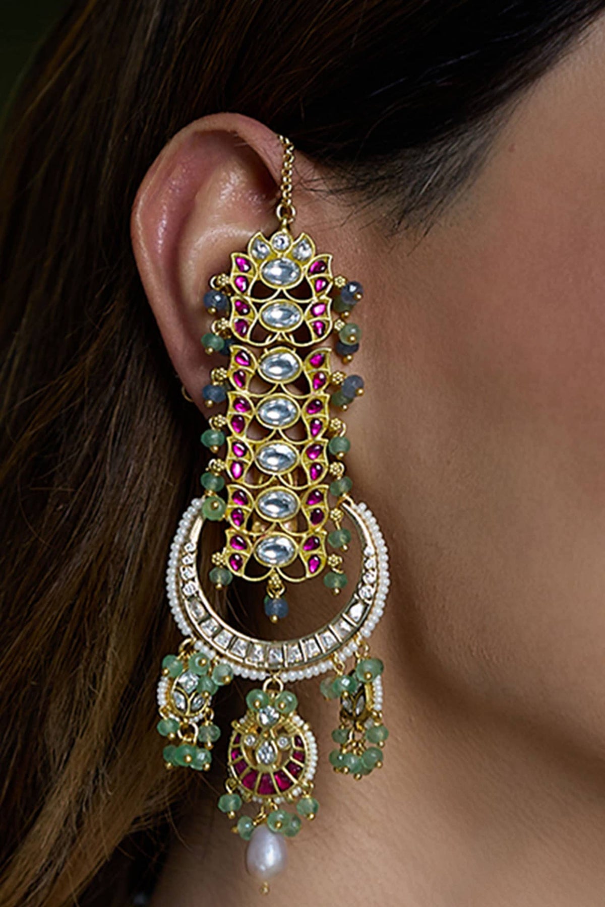 Royal Kundan Meenakari Bridal Ear Cuffs 