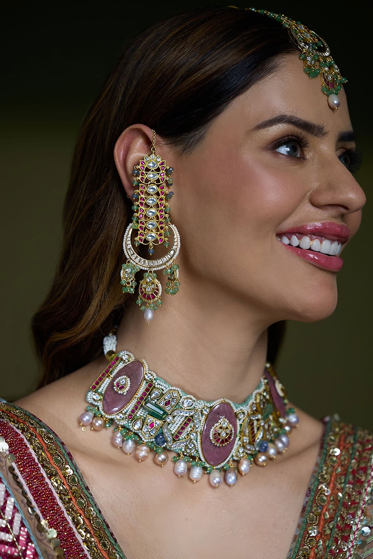 Royal Kundan Meenakari Bridal Ear Cuffs 