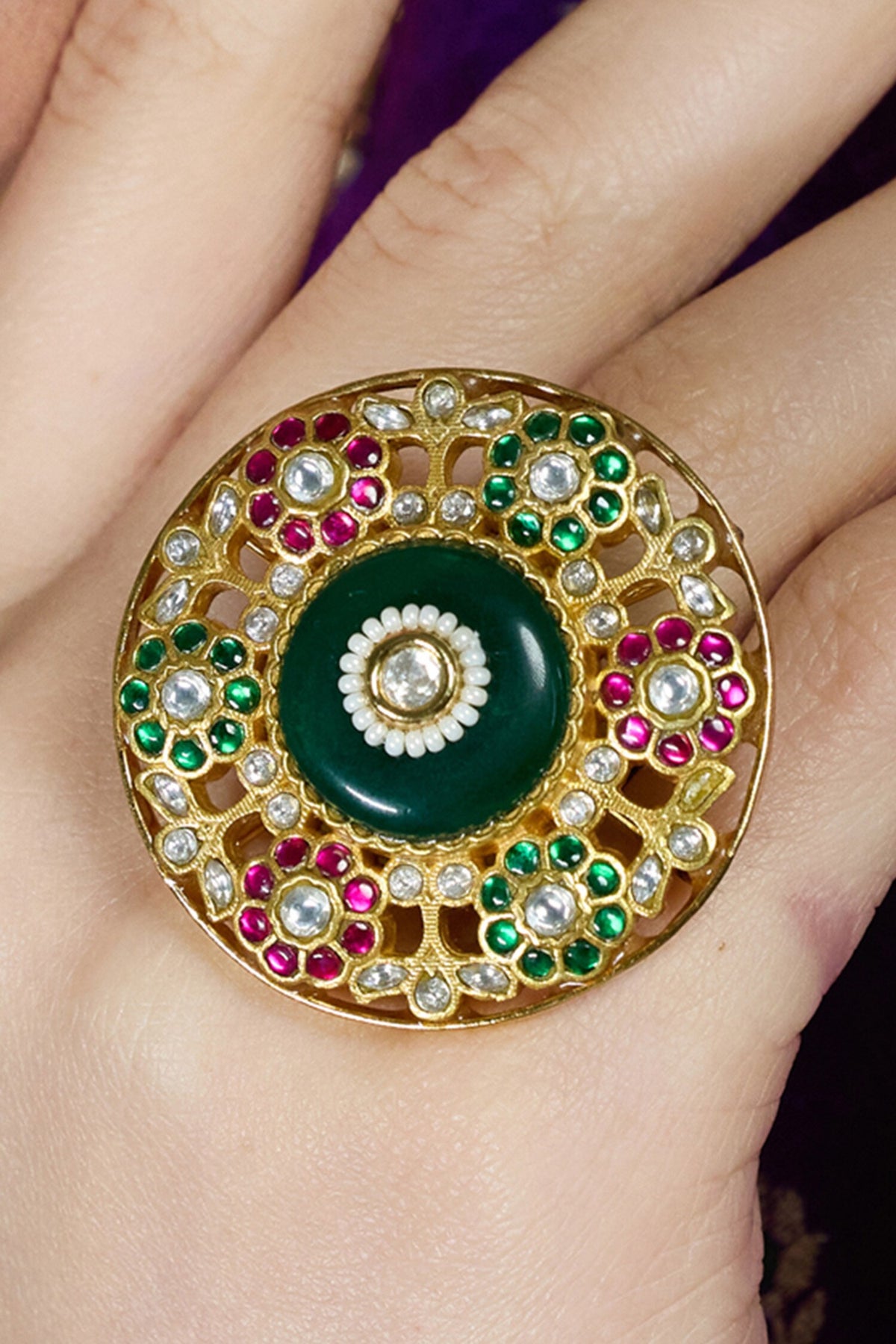 Emerald Royal Meenakari Ring 