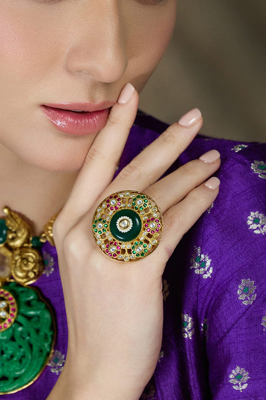 Emerald Royal Meenakari Ring 