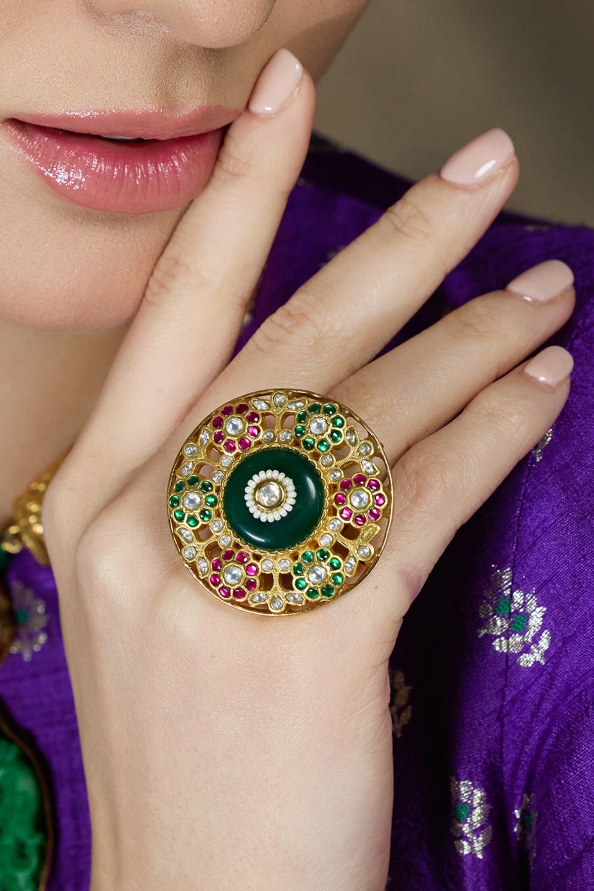 Emerald Royal Meenakari Ring 