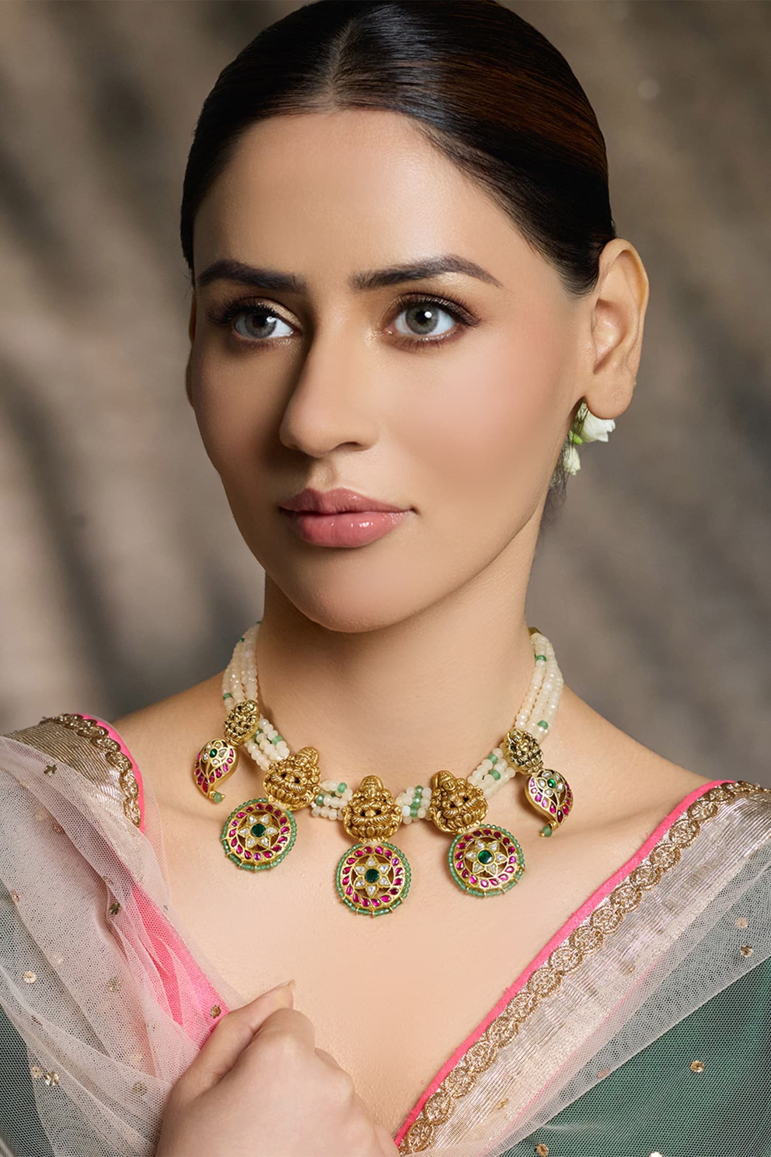 Ethnic Beaded Embellished Pendant Necklace 