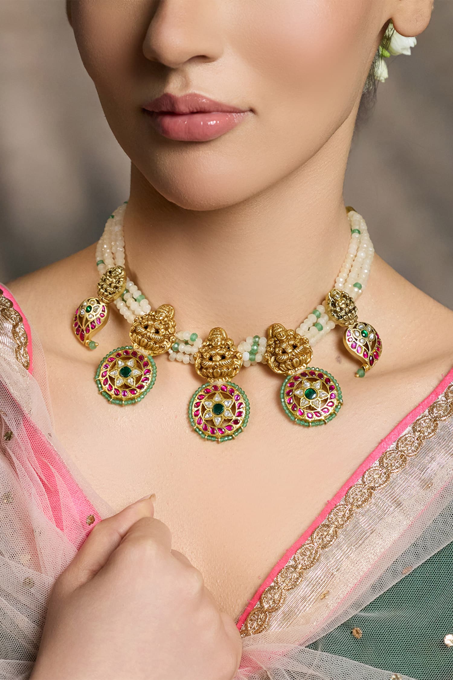 Ethnic Beaded Embellished Pendant Necklace 