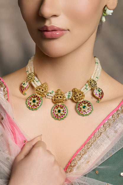 Ethnic Beaded Embellished Pendant Necklace 