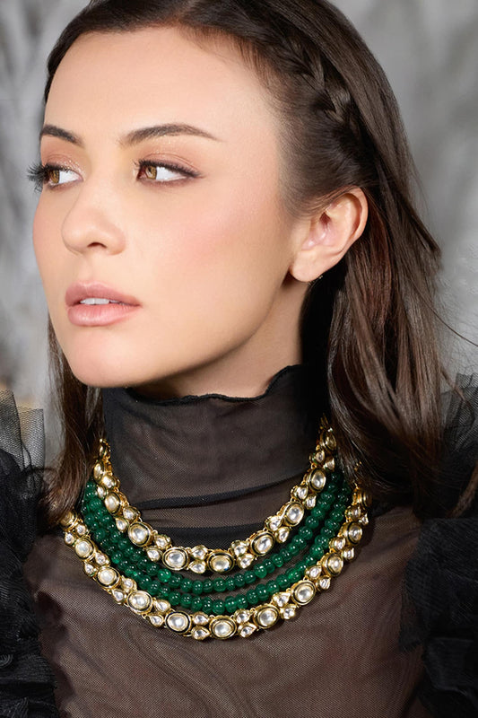 Regal Aura Green Polki Necklace 