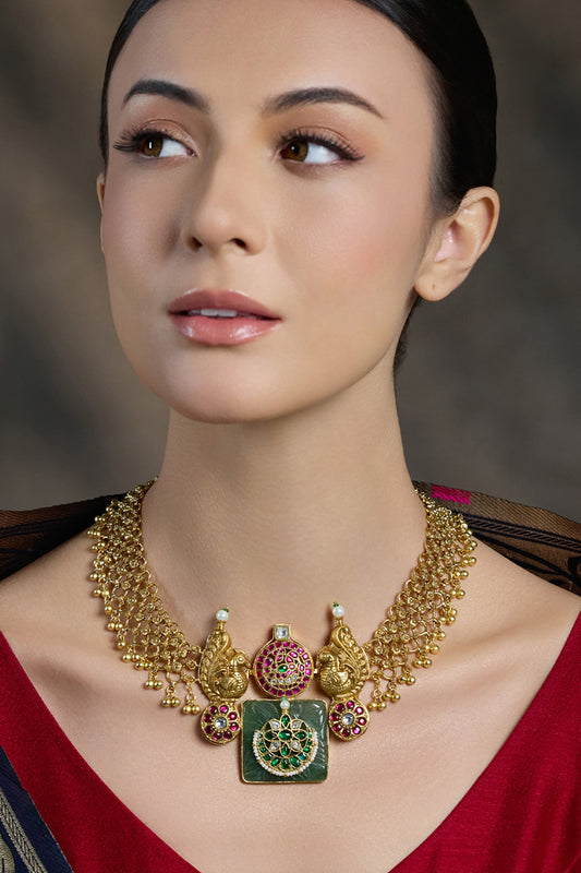 Temple Coin Peacock Necklace 