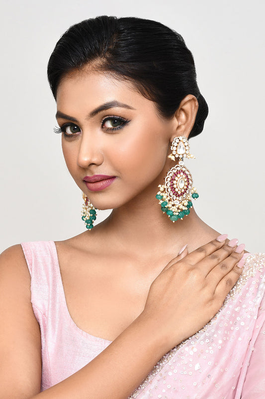 Kundan & Pearl Embellished Drop Earrings 