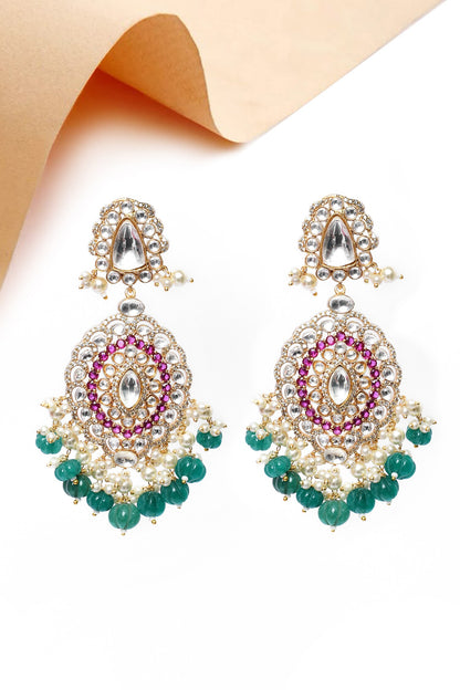 Kundan & Pearl Embellished Drop Earrings 