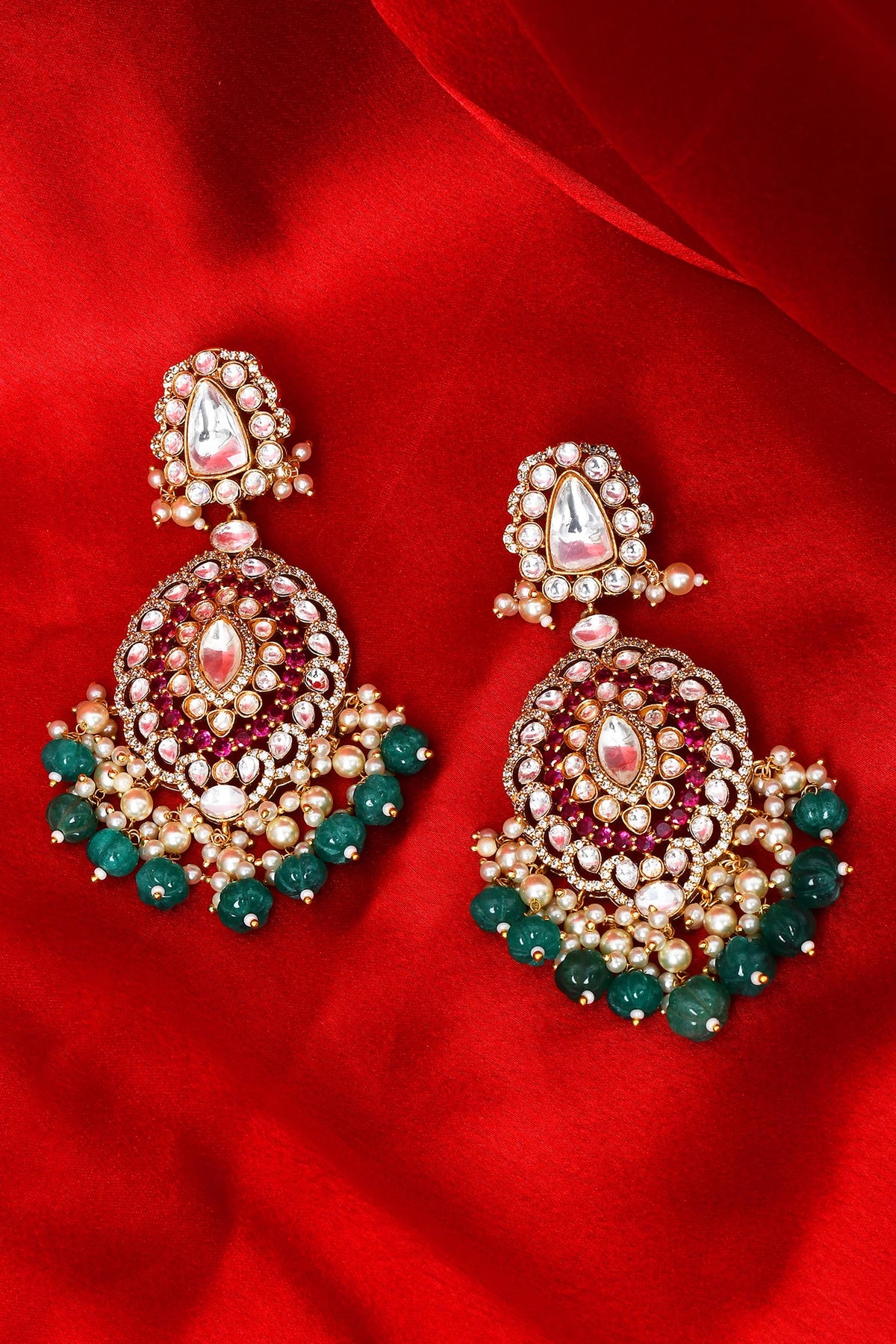 Kundan & Pearl Embellished Drop Earrings 