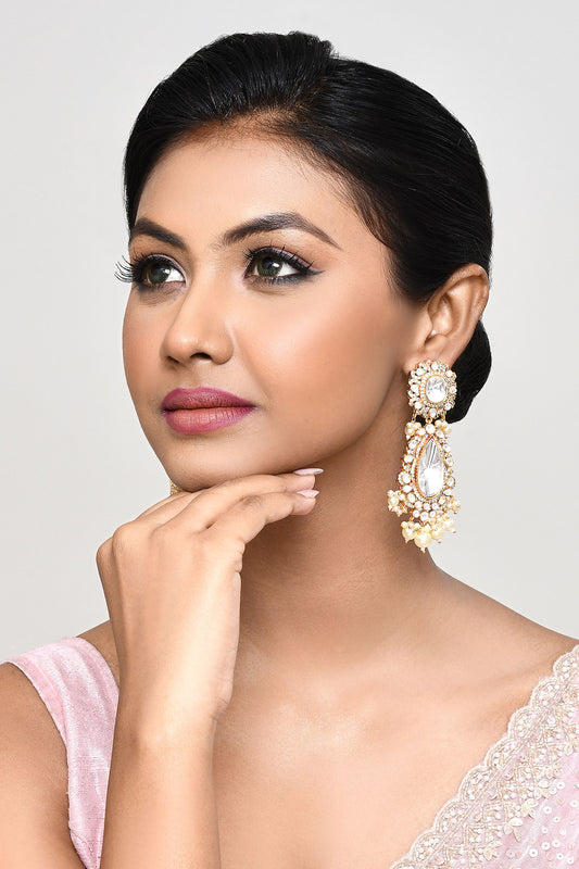 Kundan & Pearl Embellished Drop Earrings 