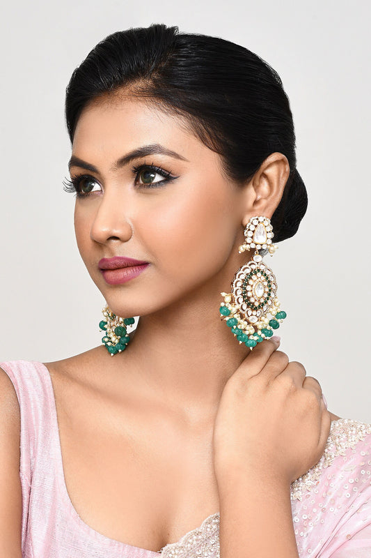 Kundan & Pearl Embellished Drop Earrings 