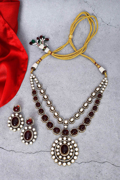 Stone Studded Two-Layered Necklace & Earring Set 