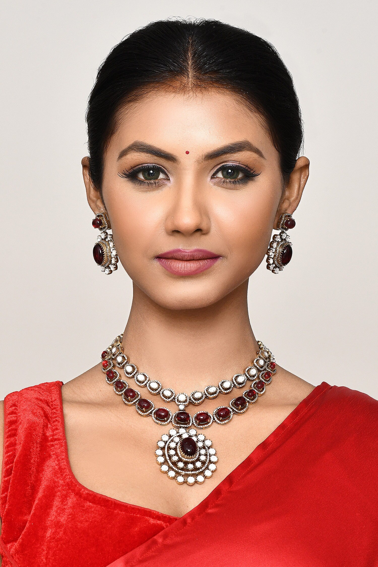 Stone Studded Two-Layered Necklace & Earring Set 
