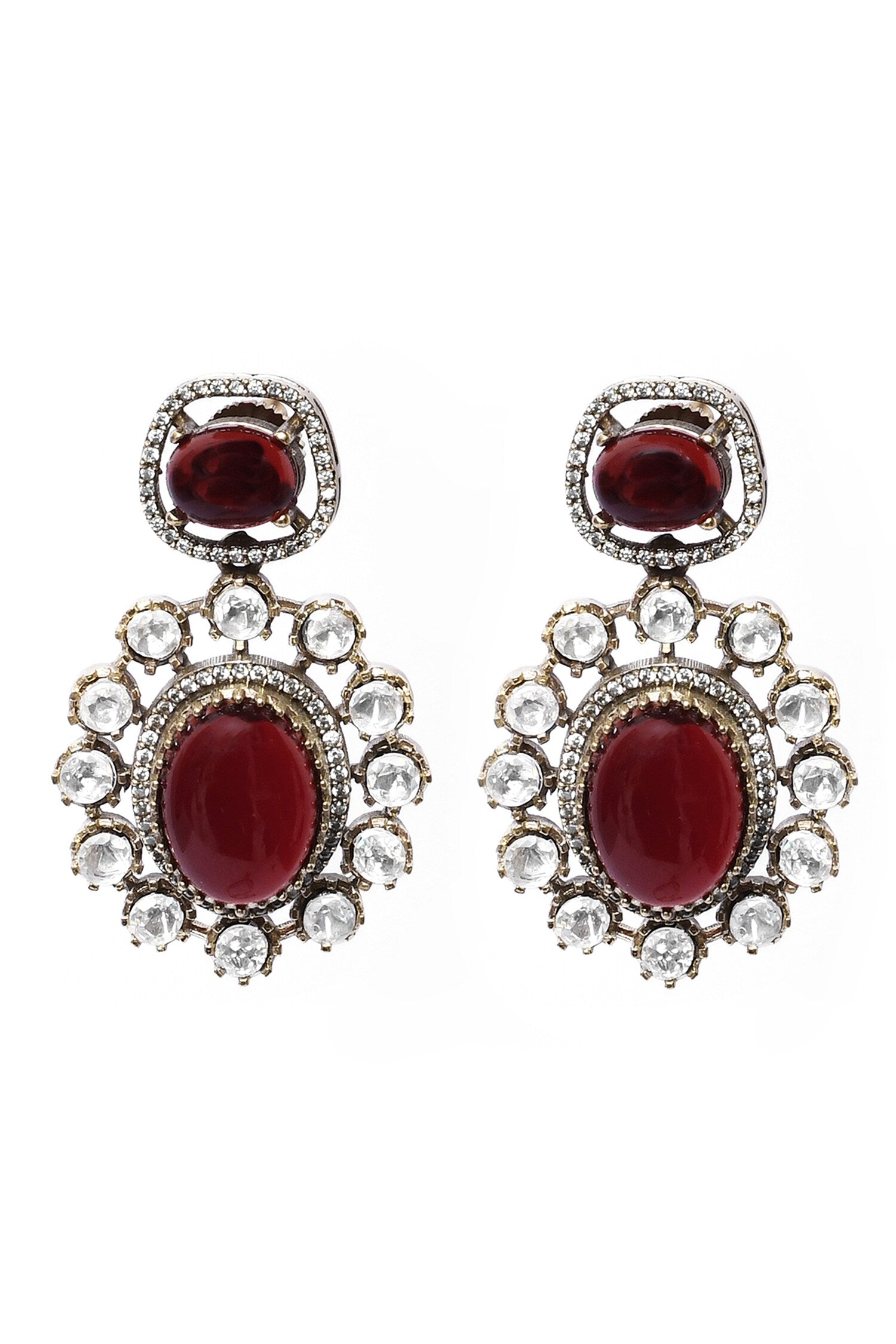 Stone Studded Two-Layered Necklace & Earring Set 